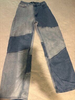 Hollister Ultra High Rise Dad Jeans Patchwork Colorblock Wide Leg Y2K Denim W24